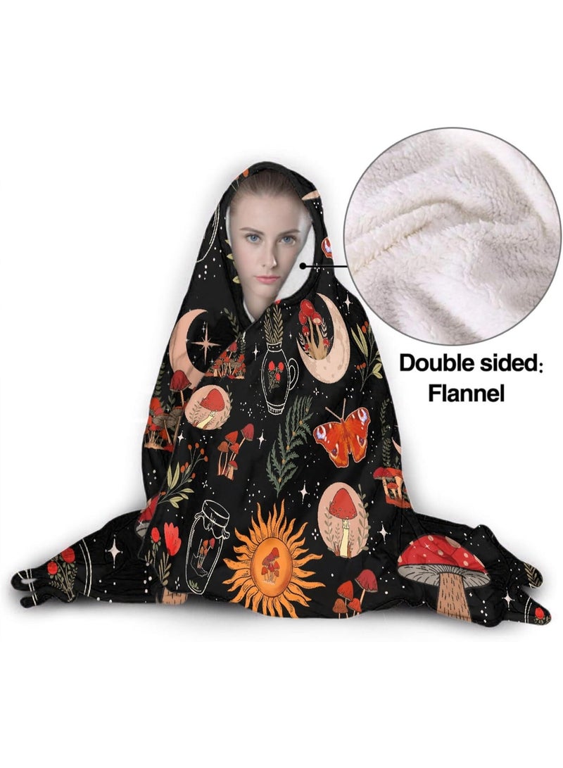 ARTIEMASTER Mushroom Hooded Blanket Mushrooms Gifts for Women Soft Fleece Flannel Mushroom Night Moth Throw Wearable Blanket All Season Plant Blankets for Bed Decorative 50"x40" for Kid - Image 2