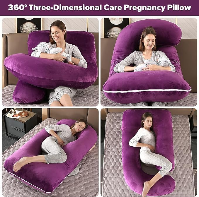 LAKSHIT CREATION Long Side Sleeper Maternity/Pregnancy Pillow with 100% Soft Microfiber Filling |Removable Velvet Cover with Zipper |Maternity Pillow Gift for Pregnancy Sleeping (Wine, J-Shape) - Image 4