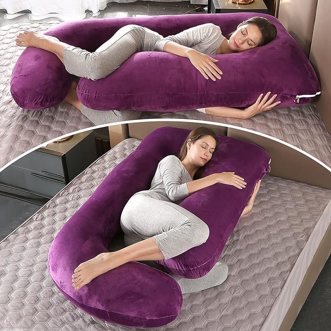 LAKSHIT CREATION Long Side Sleeper Maternity/Pregnancy Pillow with 100% Soft Microfiber Filling |Removable Velvet Cover with Zipper |Maternity Pillow Gift for Pregnancy Sleeping (Wine, J-Shape) - Image 3