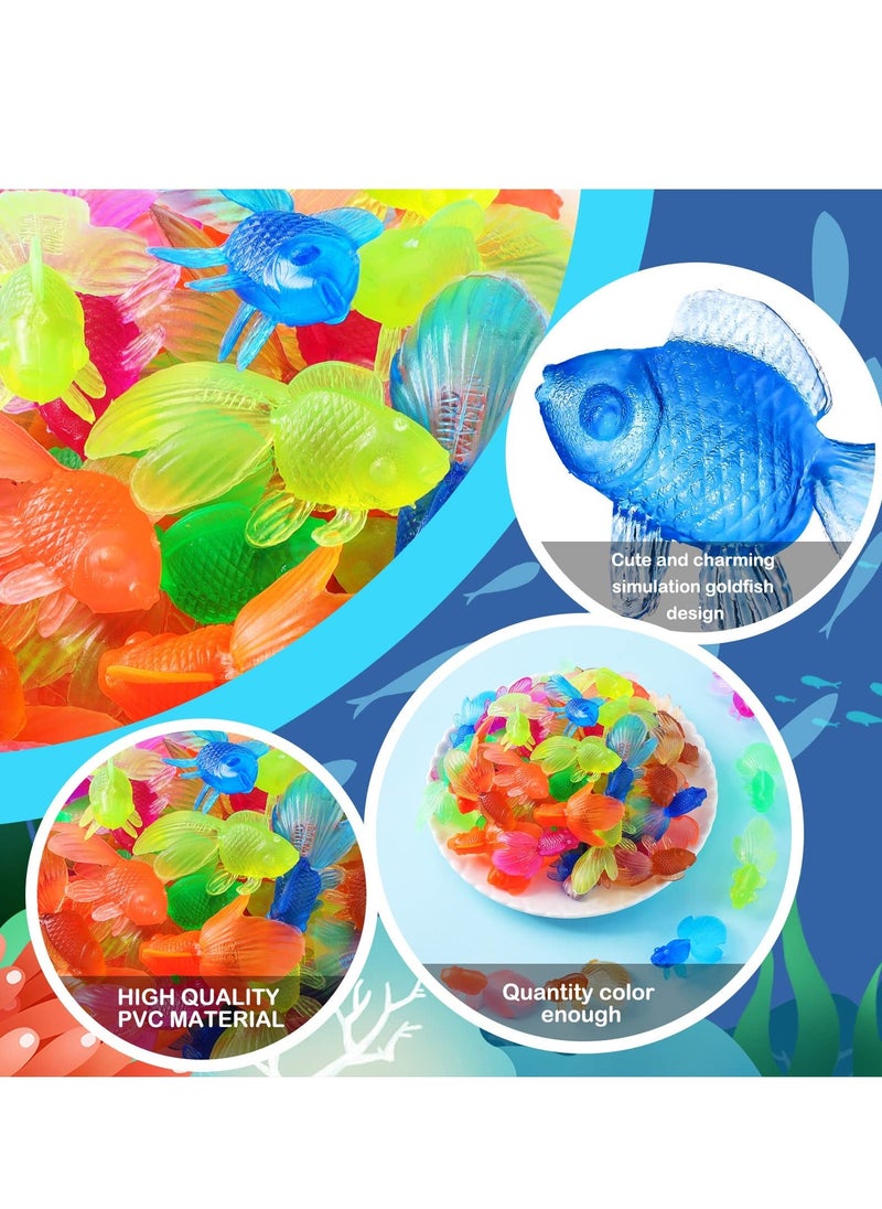 Generic - 100 Pcs Mini Plastic Goldfish Fake Fish Decoration, Colorful Sea Animals Toys, Small Fish Figurines Miniature Fish Model, PVC Sea Fish Toys for Kids Supplies Decorations Crafts Mix Colors - Image 1
