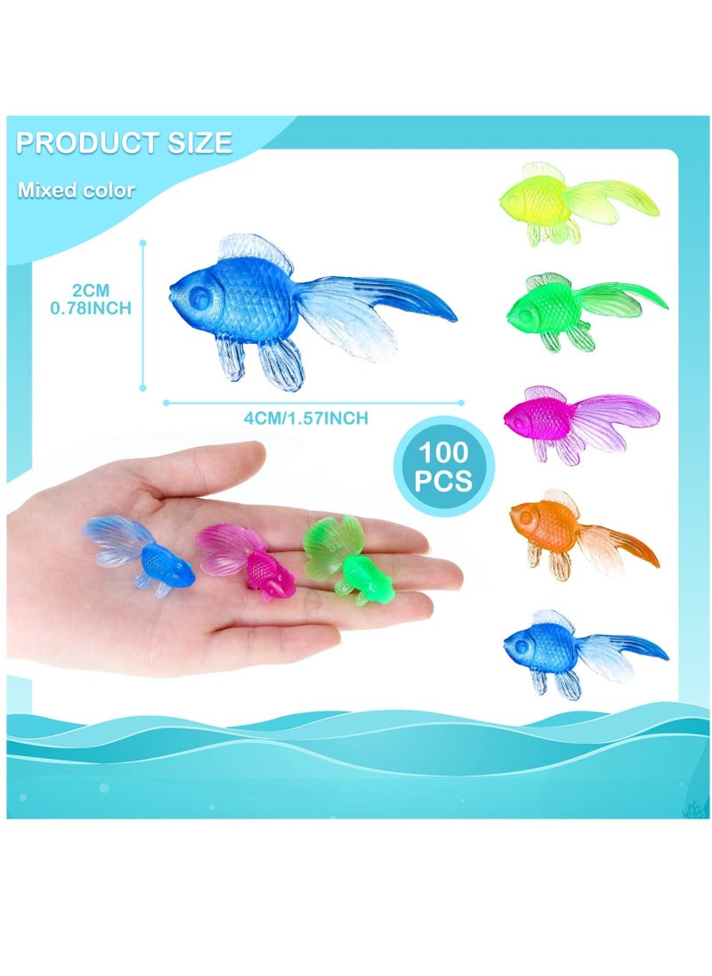 Generic - 100 Pcs Mini Plastic Goldfish Fake Fish Decoration, Colorful Sea Animals Toys, Small Fish Figurines Miniature Fish Model, PVC Sea Fish Toys for Kids Supplies Decorations Crafts Mix Colors - Image 1
