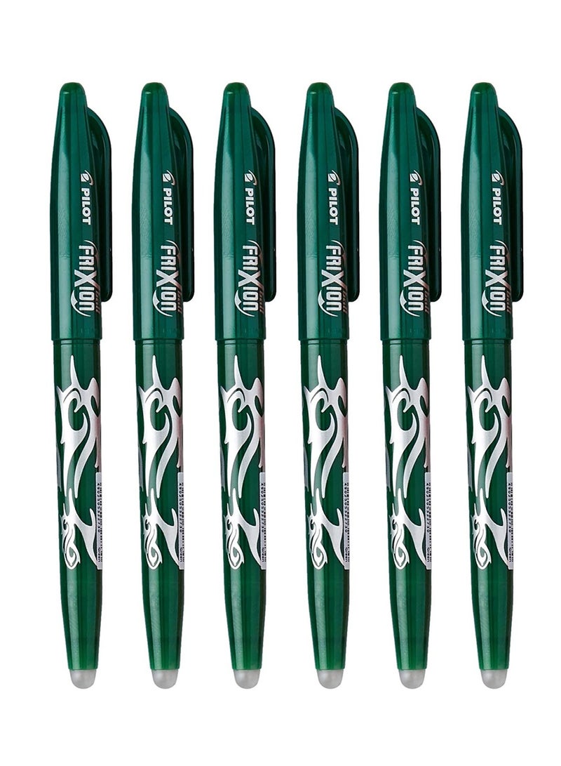 PILOT 6-Piece Frixion Erasable Ball Pen 0.7mm Tip Green Ink - Image 1