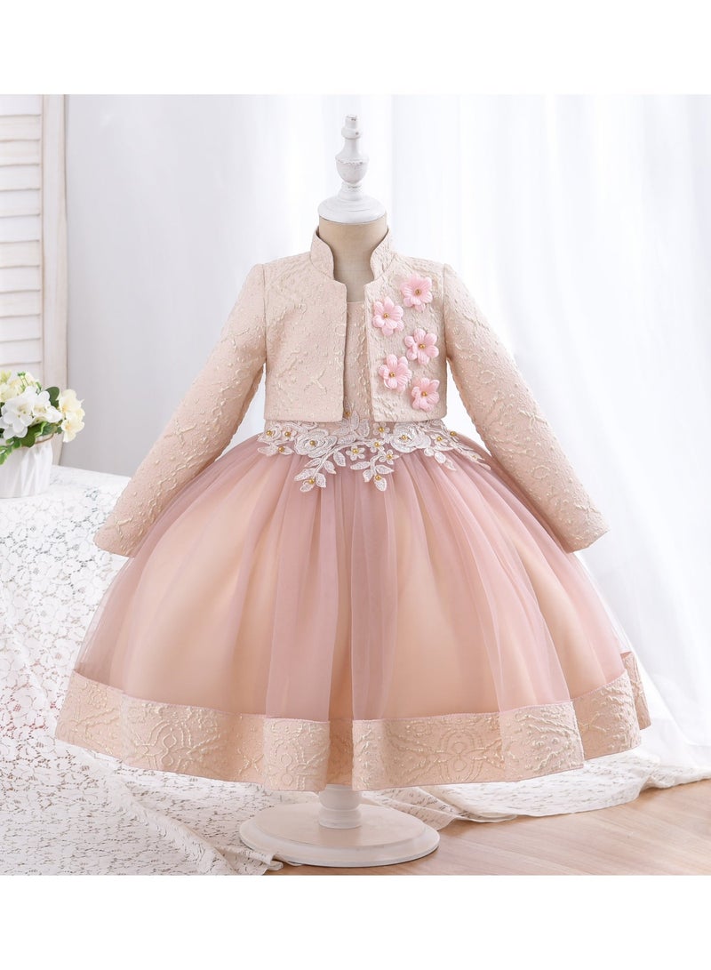 D'Daniela Samra Pink Flowers Party Dress with Jacket - Image 4