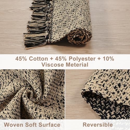 Collive Hallway Runner Rug, 2x5 Washable Natural/Black Modern Entryway Runner Rug Hand-Woven Cotton Boho Kitchen Runner Rugs for Bedroom Laundry Room Rug Front Door Farmhouse Bathroom Rug Outdoor - Image 3
