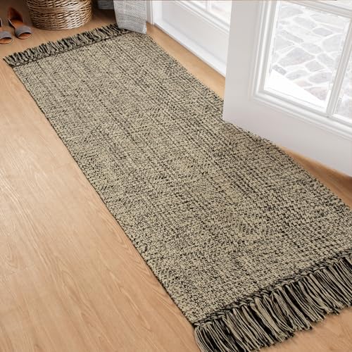 Collive Hallway Runner Rug, 2x5 Washable Natural/Black Modern Entryway Runner Rug Hand-Woven Cotton Boho Kitchen Runner Rugs for Bedroom Laundry Room Rug Front Door Farmhouse Bathroom Rug Outdoor - Image 5