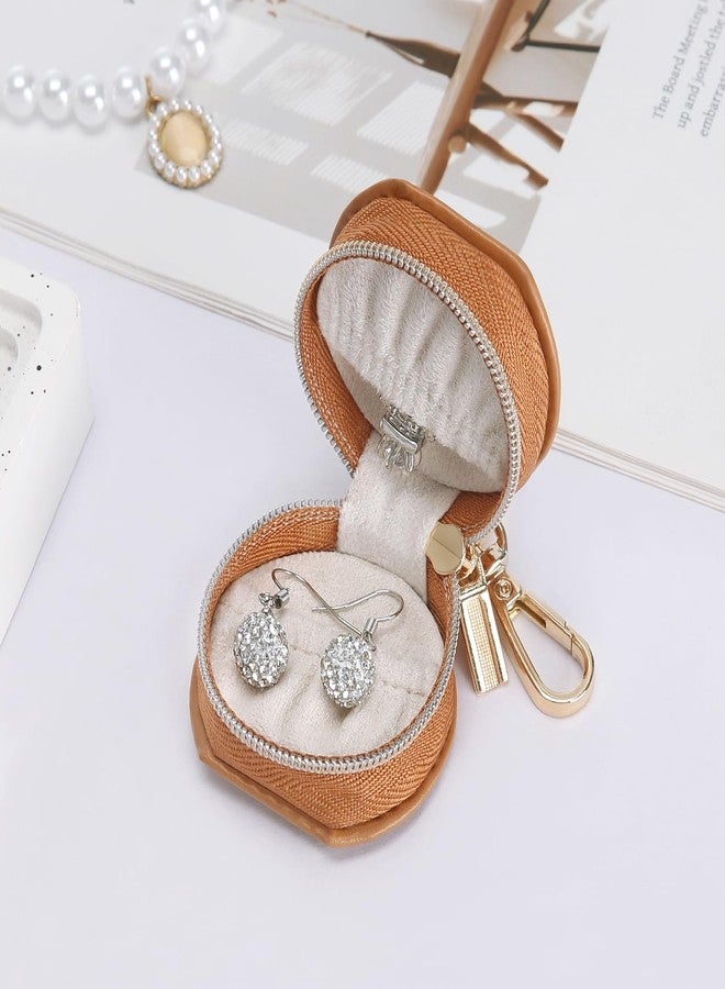 KUKUVR Jewelry Ring Holder Storage Box with Keychain, Portable Gym Jewelry Storage Case, Small Travel Ring Earring Stud Necklace Storage Case for Women Girl (Brown) - Image 5