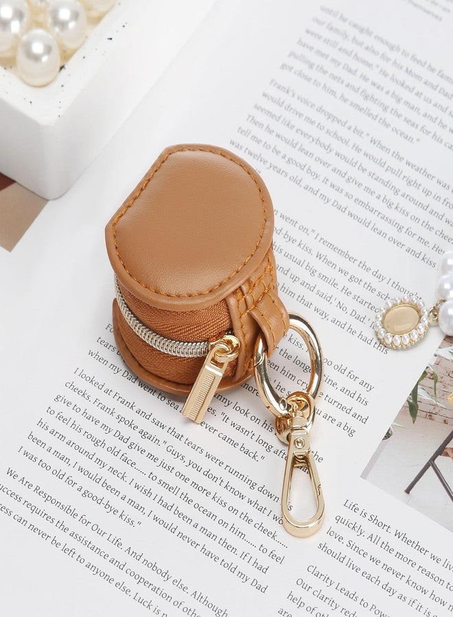 KUKUVR Jewelry Ring Holder Storage Box with Keychain, Portable Gym Jewelry Storage Case, Small Travel Ring Earring Stud Necklace Storage Case for Women Girl (Brown) - Image 3