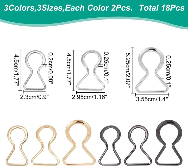 klarako 3 Size Alloy Belt Buckles, 18pcs Metal Multi Purpose Triangle Buckles Adjustable Belt Lklarako Rings Clip Hook O Ring Bag Strap Retainer for DIY Belt Bag Strap Webbing Accessories - Image 2