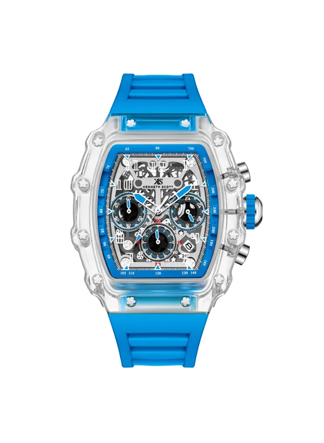 كينيث سكوت Men's Multi Function Display Watch With Light Blue Silicone Strap Strap - K25103-ZSLI