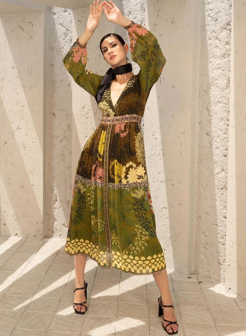 بهاني بواسطة جيوتي OLIVE GREEN AND MOCHA MIDI DRESS