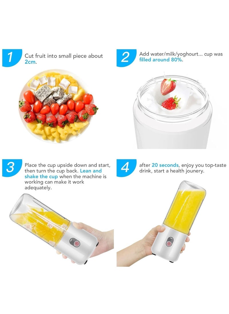 Mini Blender, Rechargeable Blender with 6 Blades, Portable Smoothie Mixer for Home Office Gym (White)