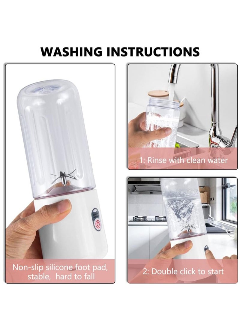 Mini Blender, Rechargeable Blender with 6 Blades, Portable Smoothie Mixer for Home Office Gym (White)