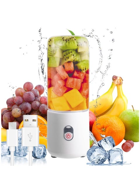 Mini Blender, Rechargeable Blender with 6 Blades, Portable Smoothie Mixer for Home Office Gym (White)