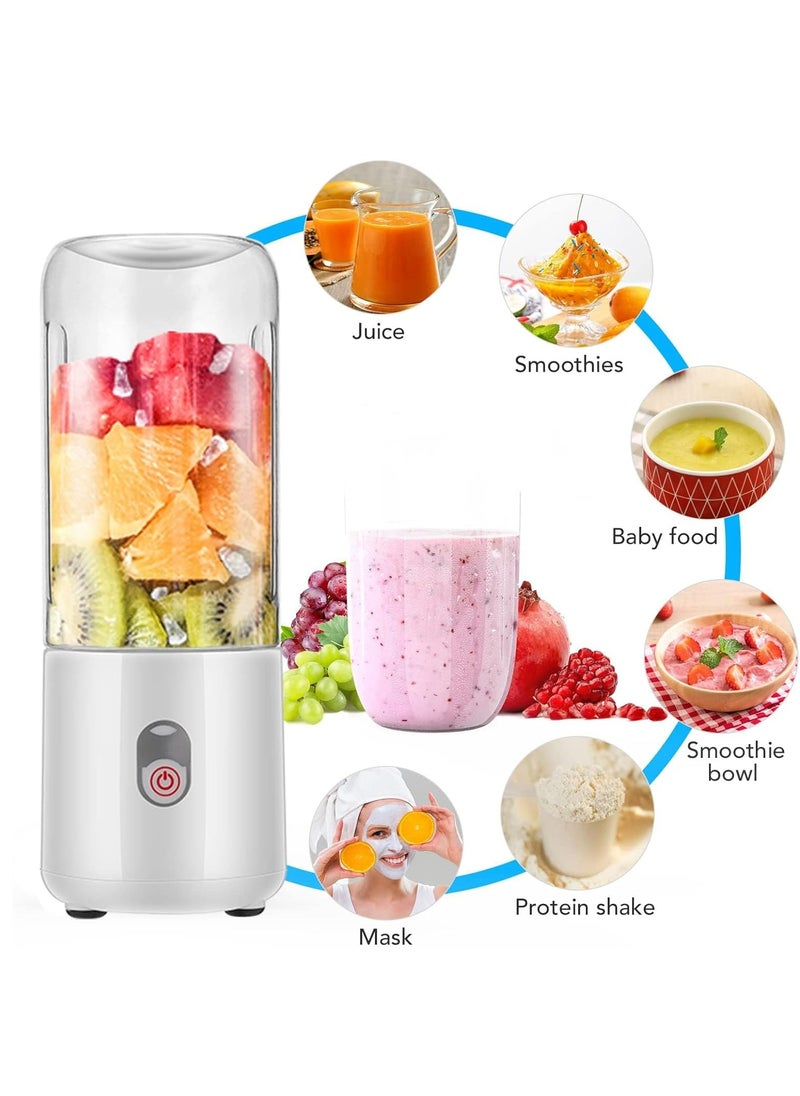Mini Blender, Rechargeable Blender with 6 Blades, Portable Smoothie Mixer for Home Office Gym (White)