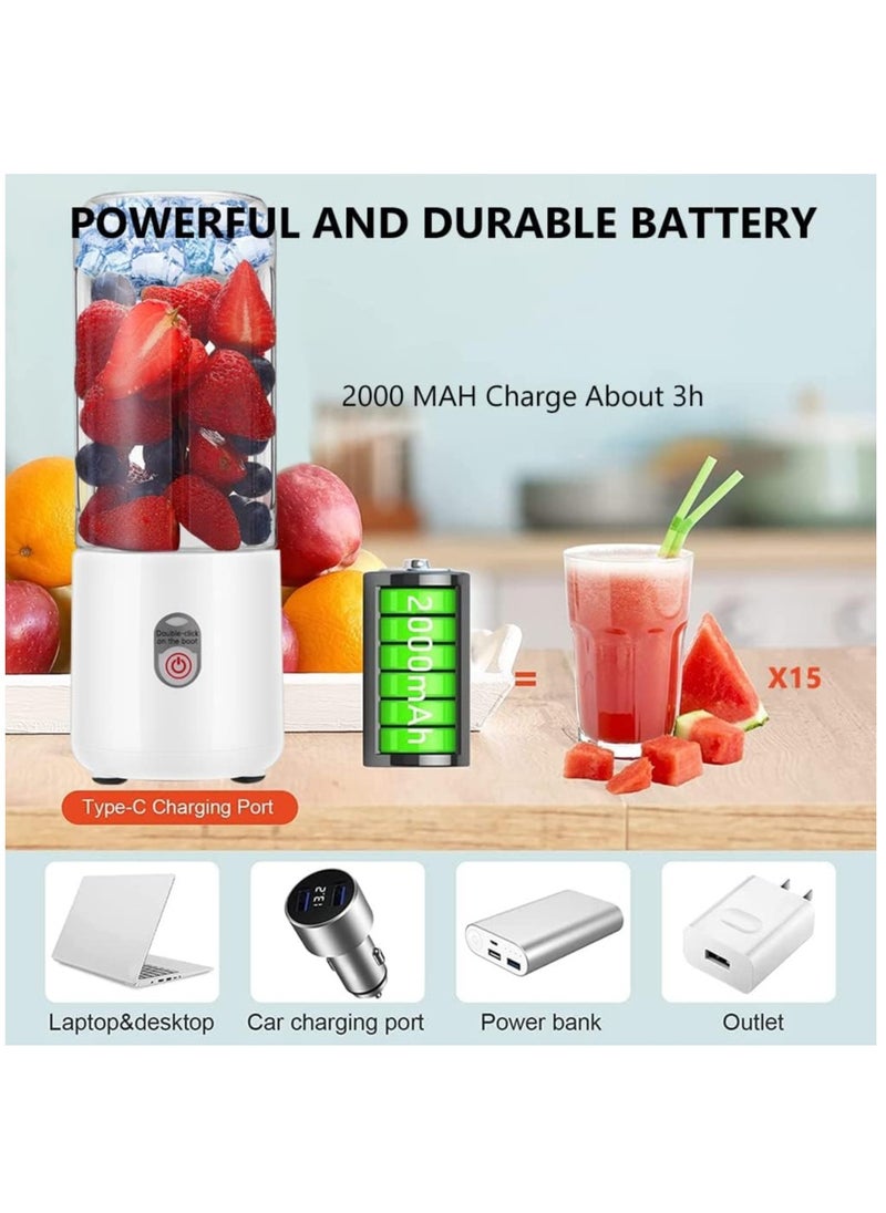 Mini Blender, Rechargeable Blender with 6 Blades, Portable Smoothie Mixer for Home Office Gym (White)