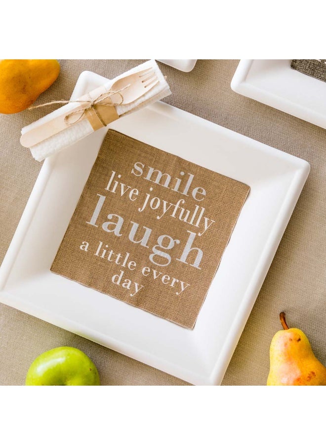 Restaurantware 13 Inch Paper Luncheon Napkins, 500 Live Joyfully Design Printed Napkins - 3-Ply, Textured Edges, Brown Paper Decorated Napkins, Soft And Strong, For Parties Or Catering Events - Image 3