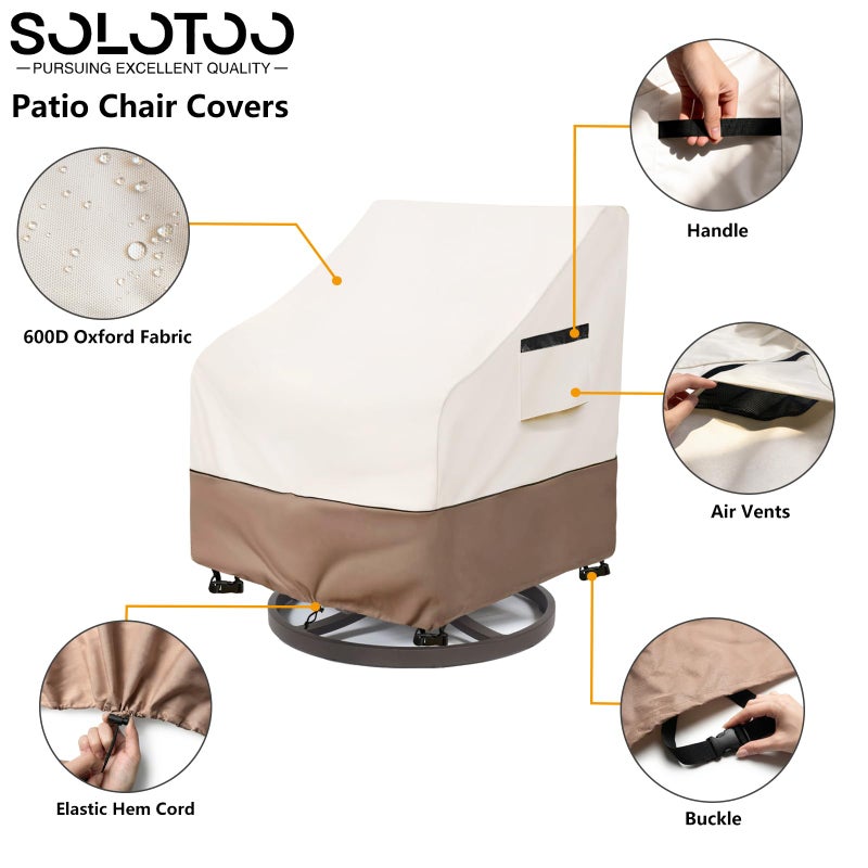 SoloToo Patio Chair Covers Waterproof Heavy Duty Patio Furniture Covers, 33W x 35D x 36H Inches Swivel Outdoor Chair Cover 2 Pack (Beige) - Image 4