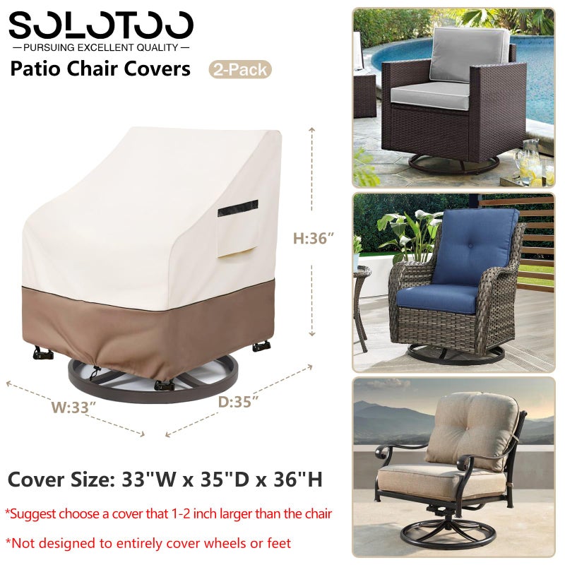 SoloToo Patio Chair Covers Waterproof Heavy Duty Patio Furniture Covers, 33W x 35D x 36H Inches Swivel Outdoor Chair Cover 2 Pack (Beige) - Image 3