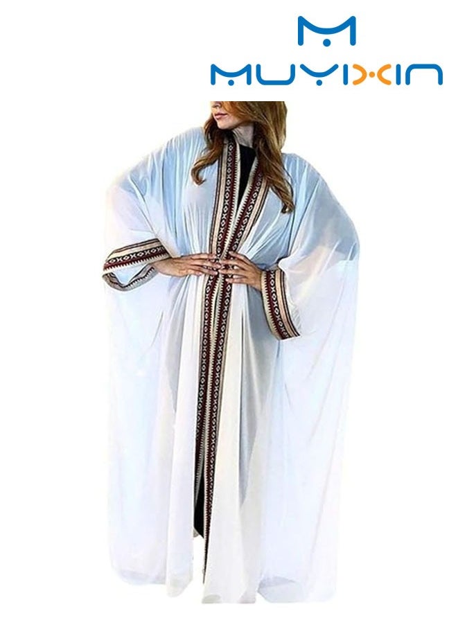 Muyixin Muslim Abaya Women's Round Neck Embroidered Hot Stamping Long-Sleeved Chiffon Cardigan Dress L  - Image 1