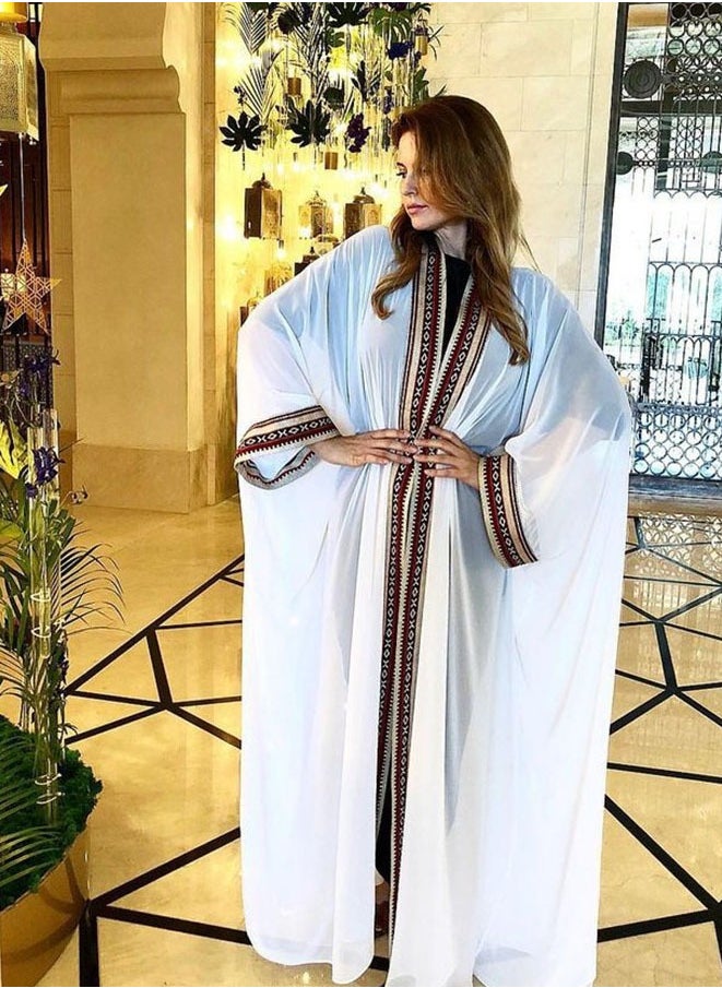 Muyixin Muslim Abaya Women's Round Neck Embroidered Hot Stamping Long-Sleeved Chiffon Cardigan Dress L  - Image 2
