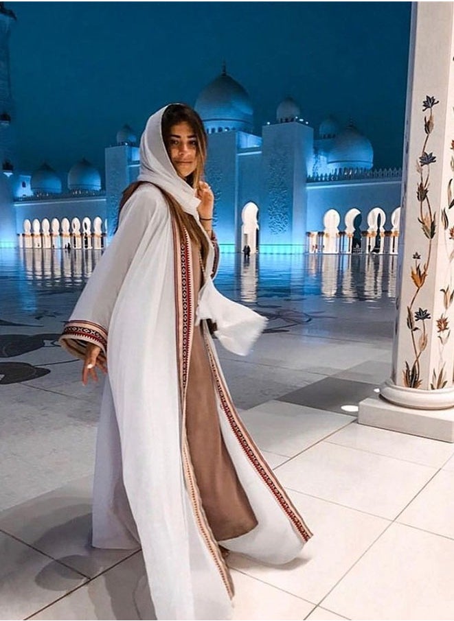 Muyixin Muslim Abaya Women's Round Neck Embroidered Hot Stamping Long-Sleeved Chiffon Cardigan Dress L  - Image 5