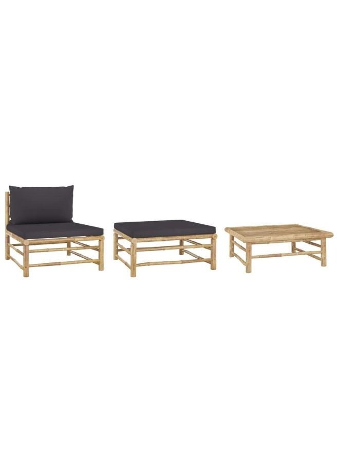 vidaxl vidaXL 3 Piece Garden Lounge Set with Dark Grey Cushions Bamboo  - Image 1