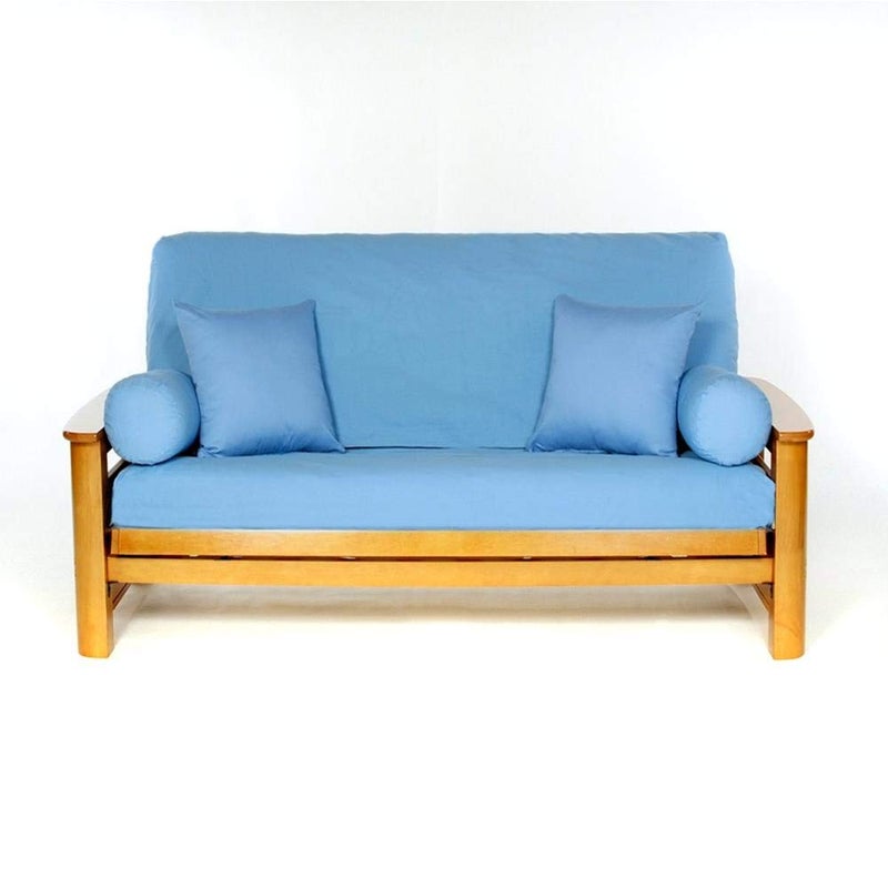 Royal Heritage Home 100% Cotton Full Size Futon Cover - Bluebonnet - Washable Zippered Sofa Furniture Bed Mattress Covers - Armless Couch Zipper Slipcover Protector/Encasement