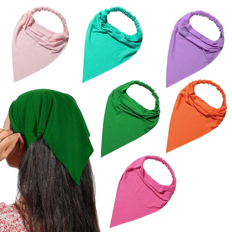 Vercret 6 Pack Hair Scarf Headband for Women - Elastic Hair Kerchief Large Boho Triangle Bandana Head Scarf with Clips Non Slip Solid Color Headbands Hair Scarves for Teen Girls - Image 1