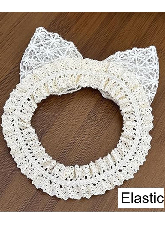 Happy D Baby bow and floral headband, lace headband, hair accessory, elastic handmade hair accessory, suitable for baby girls, newborns, toddlers, children (off-white) - Image 4