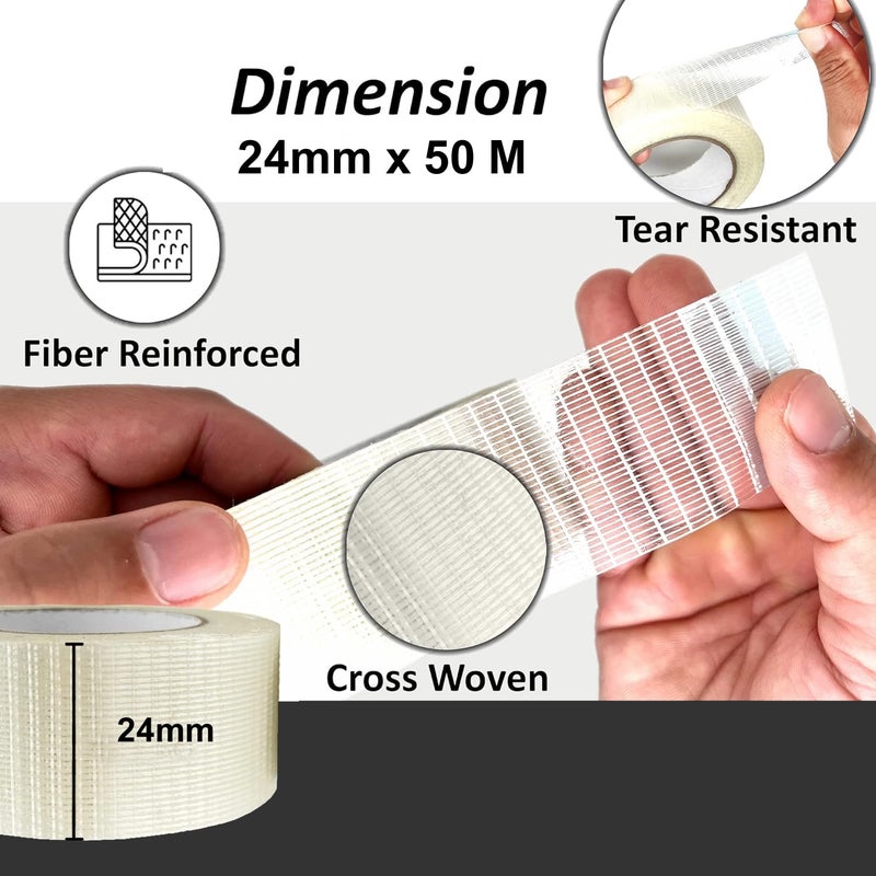 D-Fix Cross Filament Strapping Tape - 50 Meters in Length - 24mm / 1" Width - 2 Roll Per Pack - Strong tape for Packing Heavy Items, Durable in Nature, Used for Heavy Industrial Goods Packing - Image 4