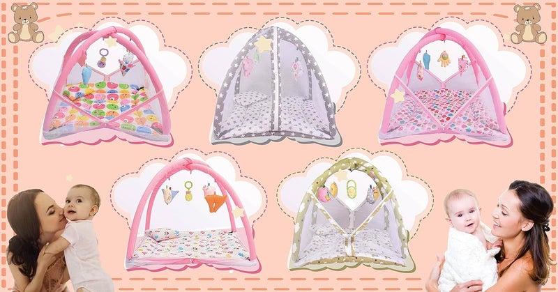 Toddylon Flat Bed Baby Play Gym New Born Baby Bedding | Mat with Hanging Toys | Mattress with Mosquito Net | Cotton Playing Mat | Playmats & Floor Gyms (0-6 Months) - Image 5