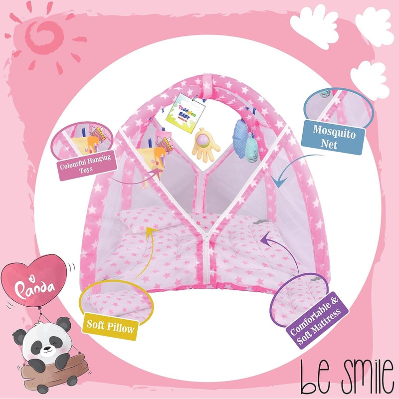 Toddylon Flat Bed Baby Play Gym New Born Baby Bedding | Mat with Hanging Toys | Mattress with Mosquito Net | Cotton Playing Mat | Playmats & Floor Gyms (0-6 Months) - Image 3