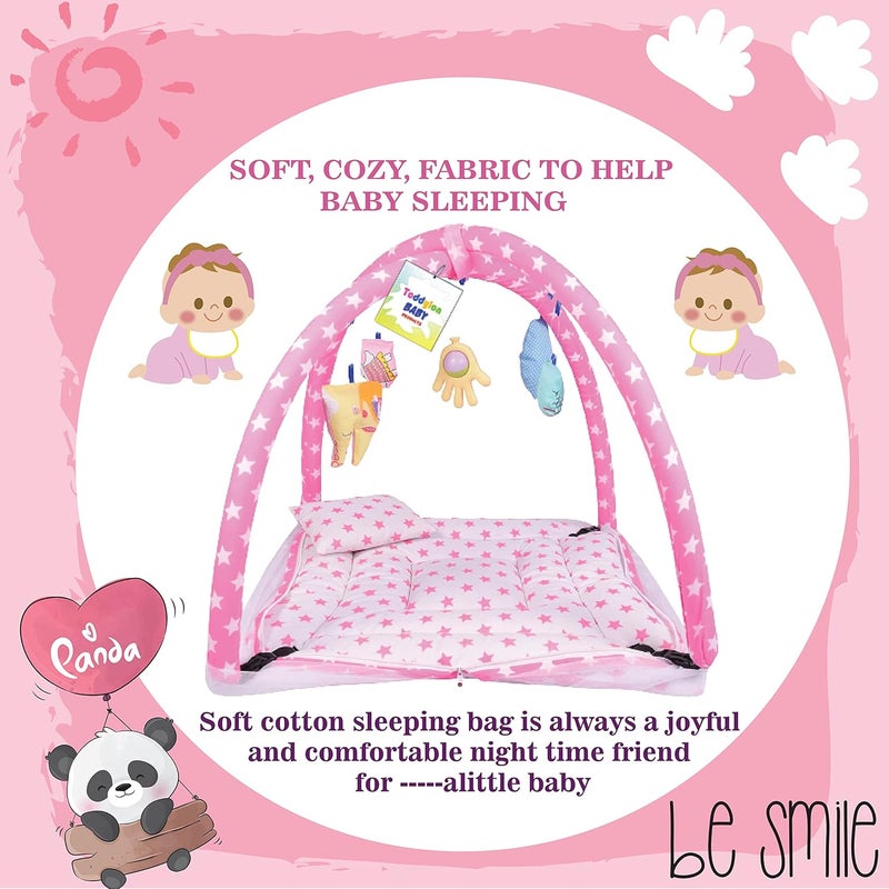 Toddylon Flat Bed Baby Play Gym New Born Baby Bedding | Mat with Hanging Toys | Mattress with Mosquito Net | Cotton Playing Mat | Playmats & Floor Gyms (0-6 Months) - Image 2