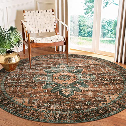 Moynesa Ultra-Thin Washable Round Rug - 6ft Large Dining Room Round Area Rug, Vintage Living Room Mat Stain Resistant Office Carpet for Bedroom Mudroom Kitchen Apartment Basement Foyer - Image 1