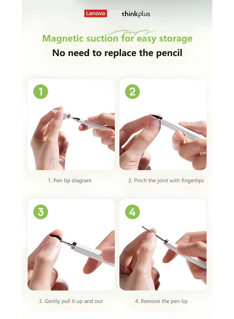 Lenovo thinkplus BP28 Multi-functional mobile and tablet pen for phones and tablets with high writing capacity and magnetic accuracy - withstands up to 100,000 writing times - white - Image 2
