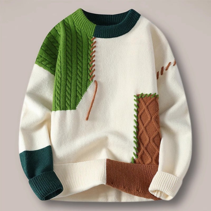 Sweater Men'S Sweater Men'S And Women'S Stitching Contrast Color Loose Base Shirt Men'S