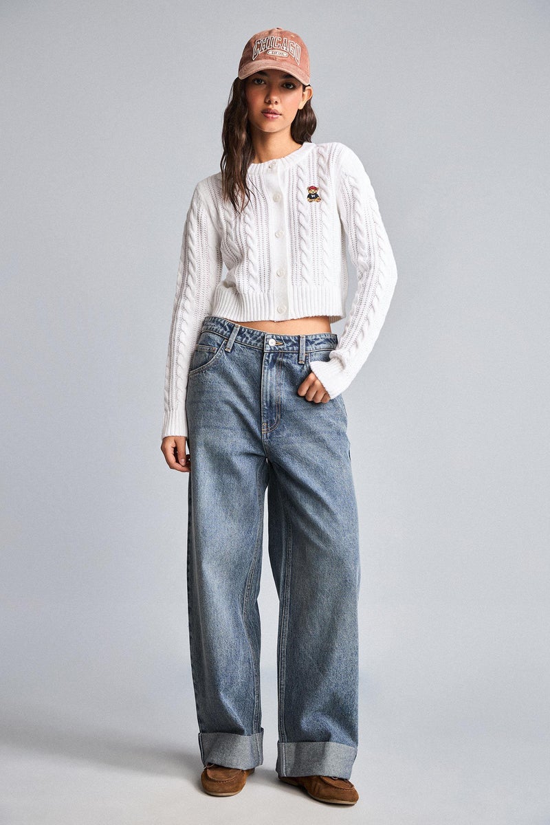 DeFacto Blue Woman High Waist Baggy Turn-Up Hem Jeans Casual - Image 2