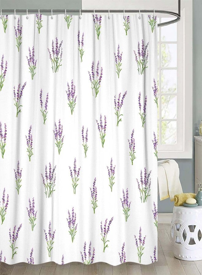 JAWO Purple Lavender Shower Curtain Modern Aesthetic Lavender Flower Bathroom Decor for Girls Teens Cute Floral Fabric Waterproof Polyester Bathroom Decor Set with Hooks - Image 3