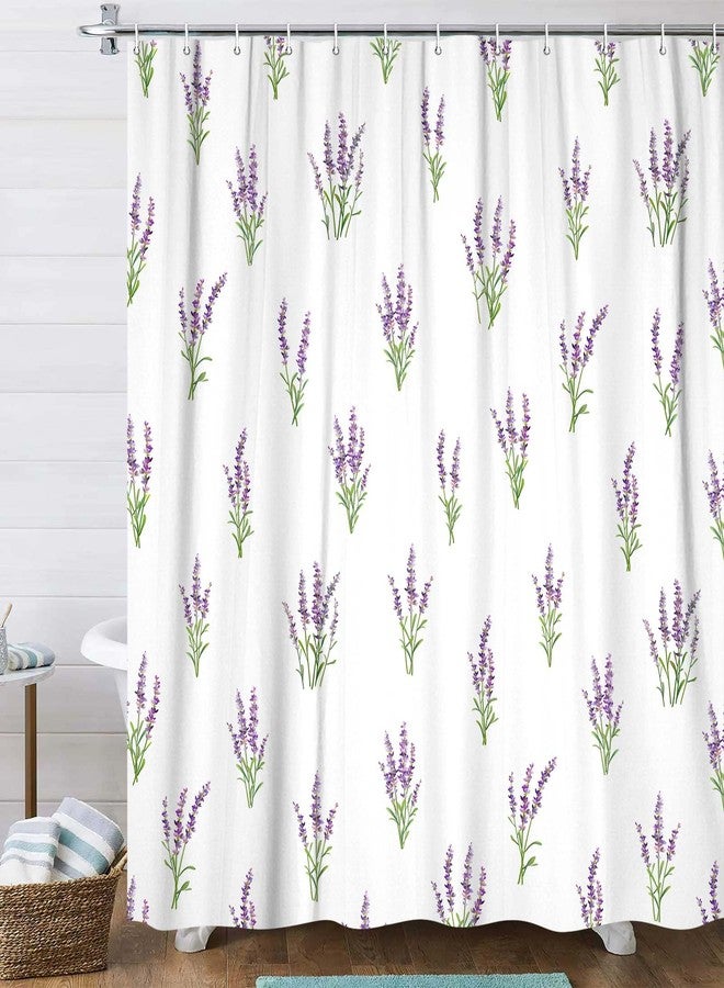 JAWO Purple Lavender Shower Curtain Modern Aesthetic Lavender Flower Bathroom Decor for Girls Teens Cute Floral Fabric Waterproof Polyester Bathroom Decor Set with Hooks - Image 1