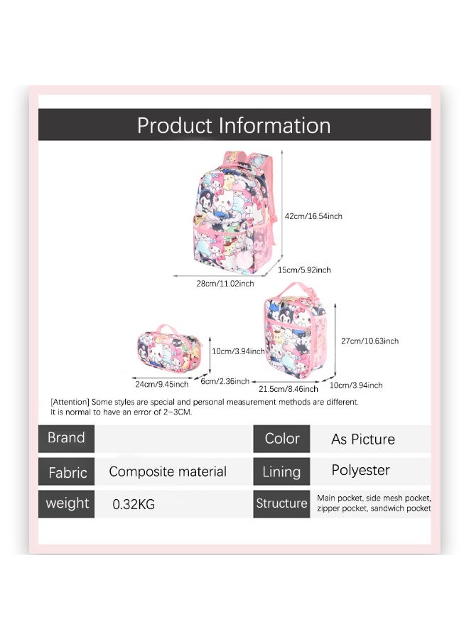 General New cartoon animation pink three-piece backpack (available for primary and secondary school children, travel, school, mountain climbing, sports) - 2  - Image 3
