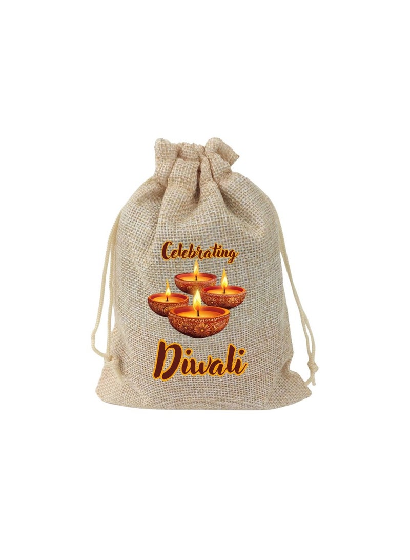 PRINTSHOP4ME Diwali Burlap Gift Bags-Set Of 12 Bags Reusable Gift Bags For Festive&Return Gifts Perfect For Diwali Celebrations Jute Bag For Sweets,Jewelry,Dry Fruits  - Image 1