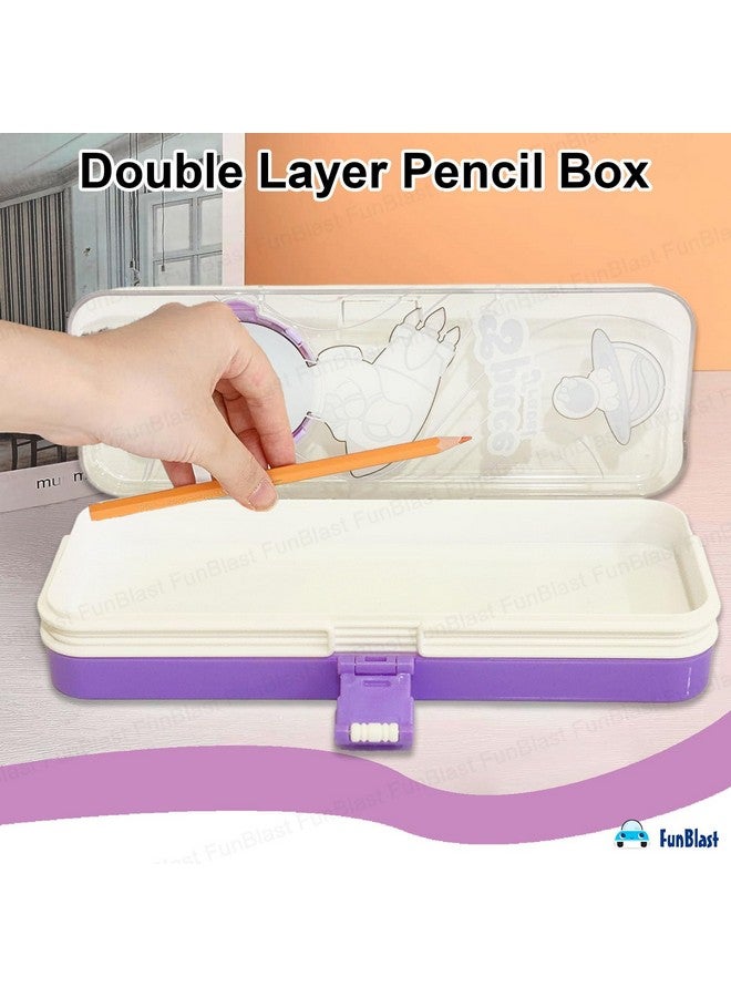 فنبلاست صندوق أقلام بلاستيكي من فن بلاست للبنات، بتصميم فضائي، طبقتين، أدوات مدرسية، صندوق هندسي، هدايا مكتبية (أرجواني) - Image 5