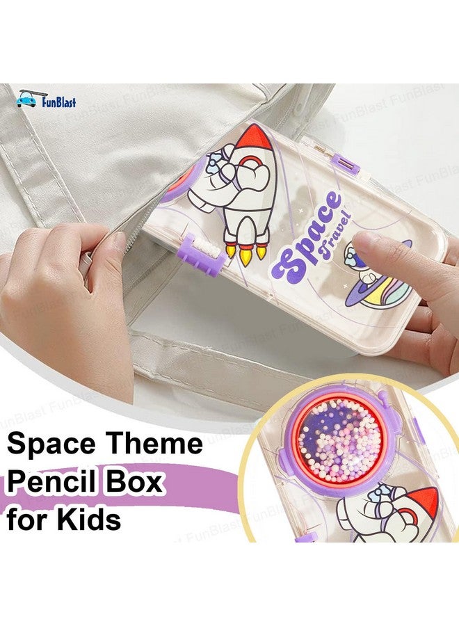 فنبلاست صندوق أقلام بلاستيكي من فن بلاست للبنات، بتصميم فضائي، طبقتين، أدوات مدرسية، صندوق هندسي، هدايا مكتبية (أرجواني) - Image 4