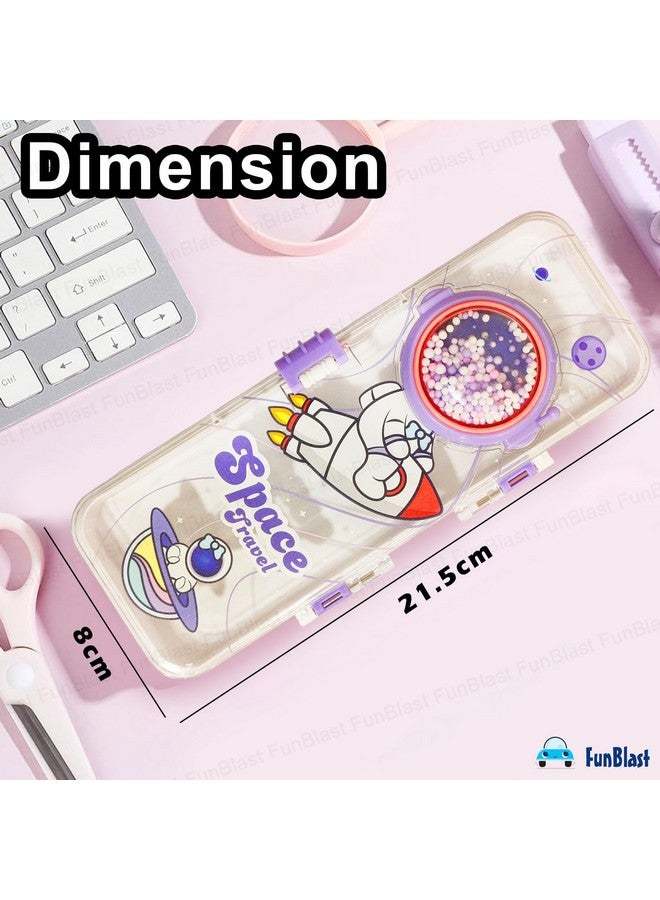 فنبلاست صندوق أقلام بلاستيكي من فن بلاست للبنات، بتصميم فضائي، طبقتين، أدوات مدرسية، صندوق هندسي، هدايا مكتبية (أرجواني) - Image 2