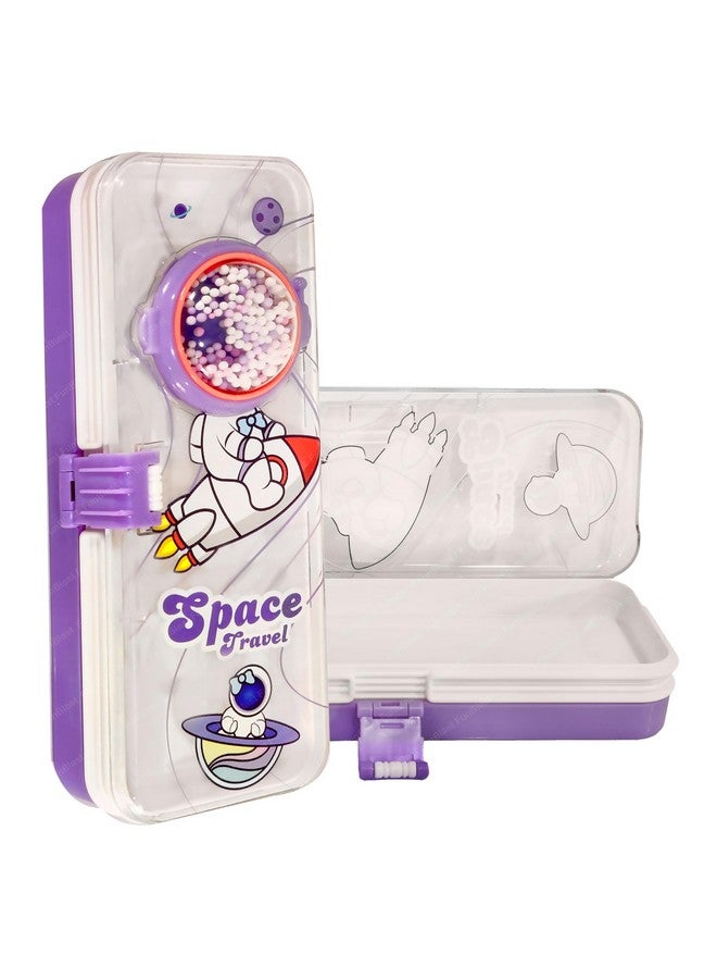 فنبلاست صندوق أقلام بلاستيكي من فن بلاست للبنات، بتصميم فضائي، طبقتين، أدوات مدرسية، صندوق هندسي، هدايا مكتبية (أرجواني) - Image 1