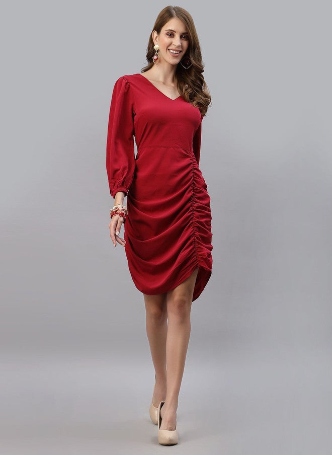 RAASSIO فستان ميدي شيت من الكريب بلون بورغندي للنساء - Image 5