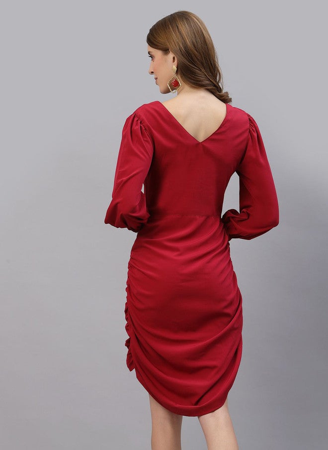 RAASSIO فستان ميدي شيت من الكريب بلون بورغندي للنساء - Image 4