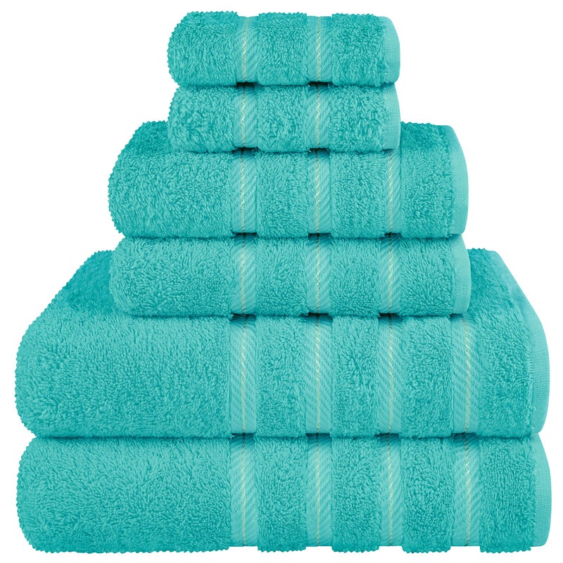 American Soft Linen Luxury 6 Piece Towel Set 2 Bath Towels 2 Hand Towel 2 Washcloths 600 GSM 100 Cotton Turkish Towels for Bathroom Turquoise Blue Towel Sets