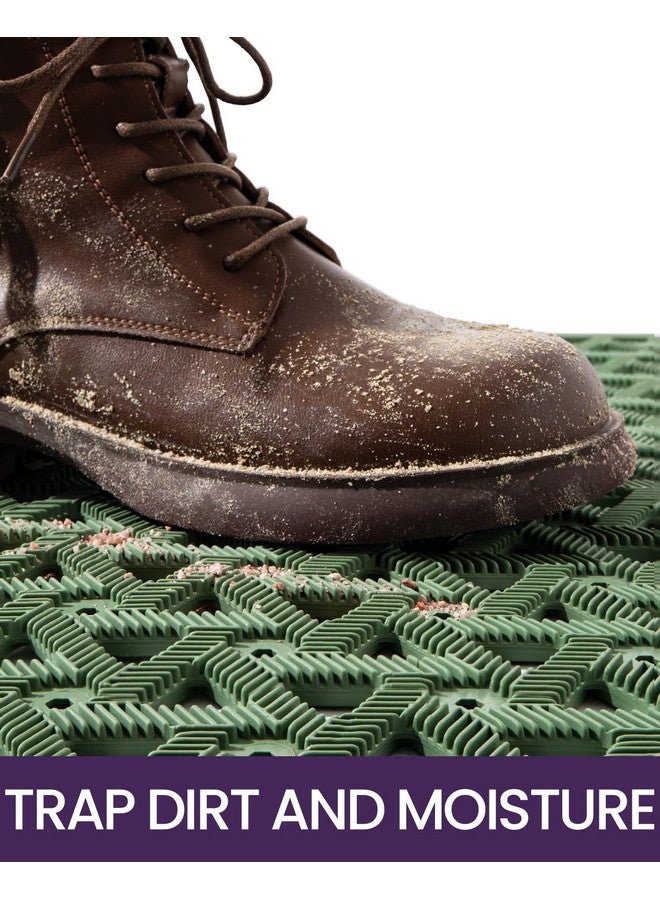 DEXI Front Door Mat Outside Entrance, 19x30 Welcome Rubber Doormat Waterproof, Drainage Heavy Duty Entry Mats with Non Slip Backing, Low Profile Dirt Trapper for Patio Entryway, Green - Image 1