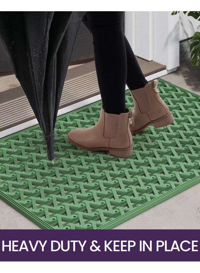 DEXI Front Door Mat Outside Entrance, 19x30 Welcome Rubber Doormat Waterproof, Drainage Heavy Duty Entry Mats with Non Slip Backing, Low Profile Dirt Trapper for Patio Entryway, Green - Image 3